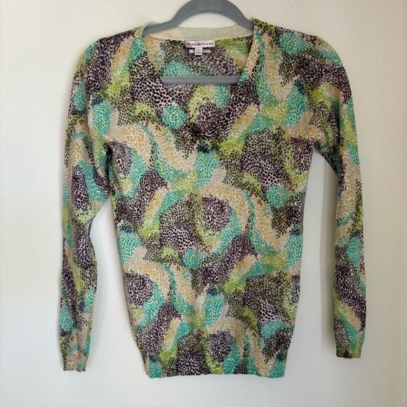 Peter Millar Women’s Abstract 100% merino wool v-neck 3/4 sleeve sweater Small! - Picture 1 of 7